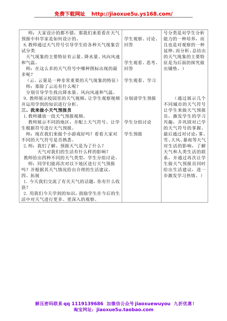 教科小学科学四上《1.1、我们关心天气》word教案(2).doc_第2页
