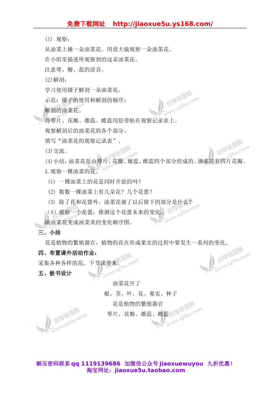 教科小学科学四下《2.1.油菜花开了》word教案(4).doc_第2页