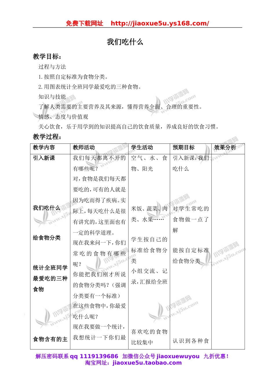 苏教小学科学四上《4.1．我们吃什么》word教案(1).doc_第1页