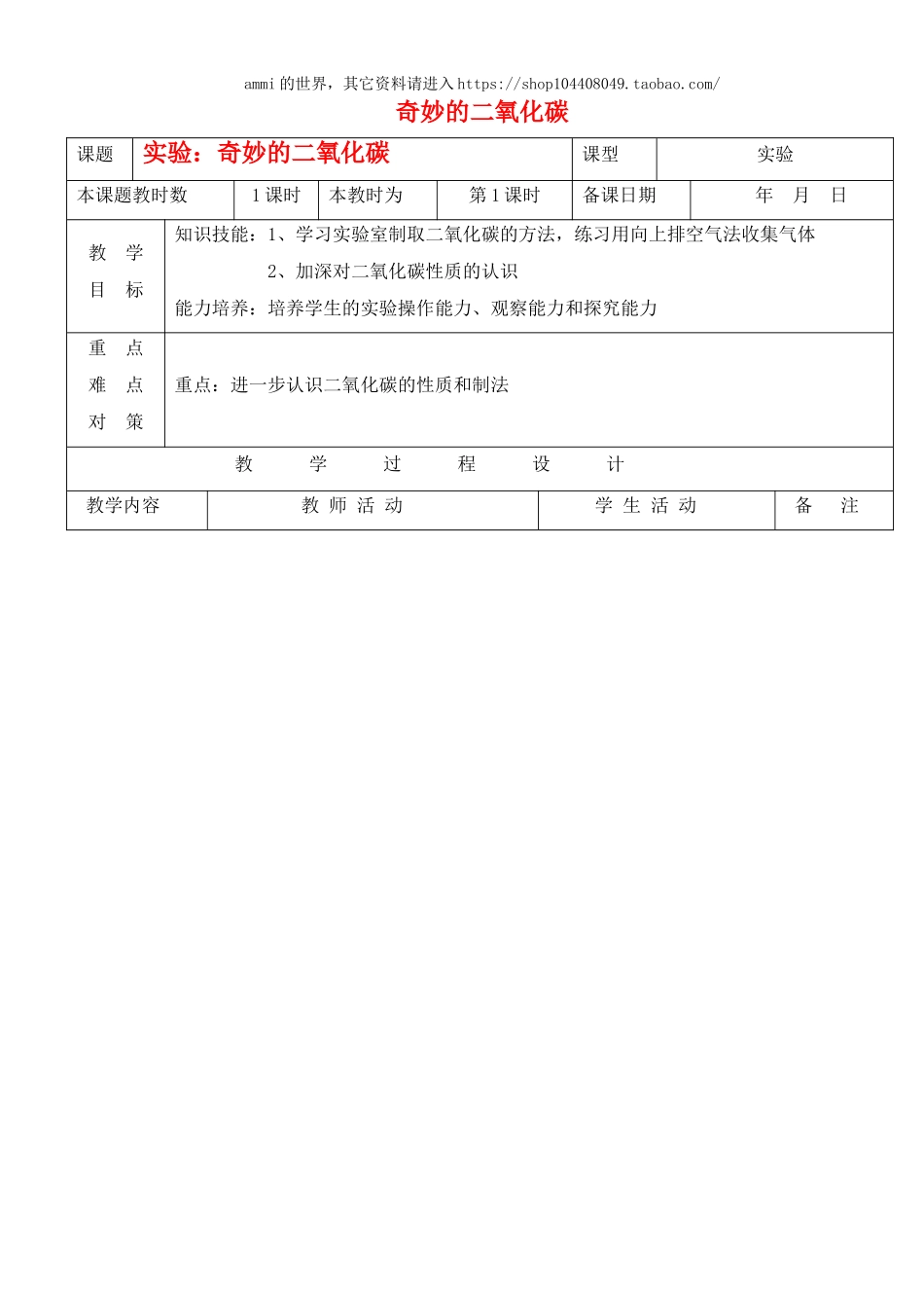 沪教初中化学九上《2第2节 奇妙的二氧化碳》word教案 (1).doc_第1页