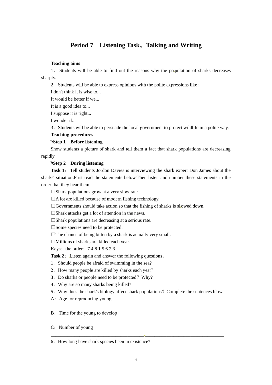 选修七Unit3 Under the sea Period 7.doc_第1页