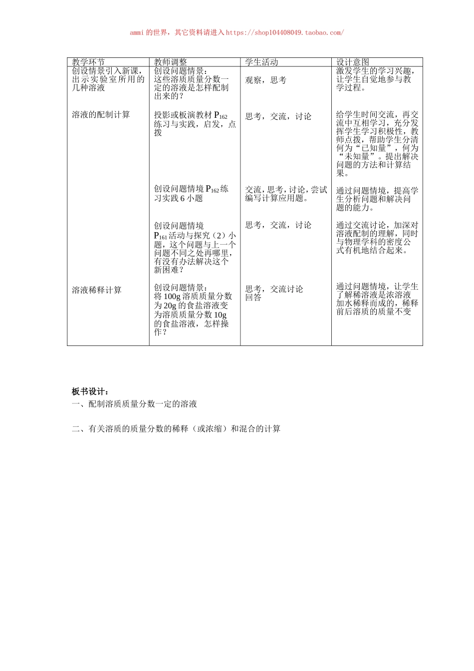 沪教初中化学九下《6第2节 溶液组成的表示》word教案 (1).doc_第2页