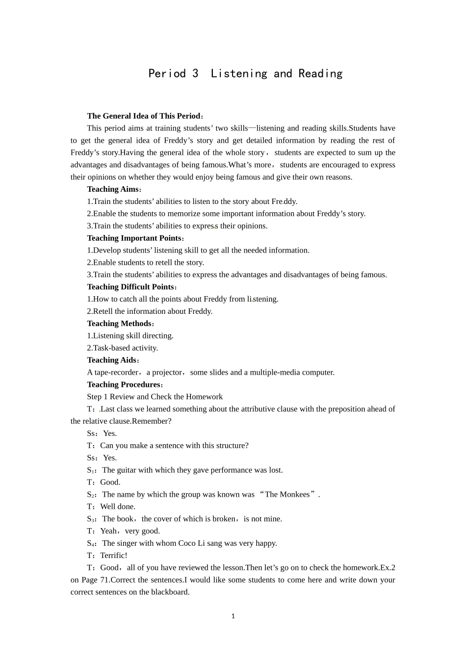 必修二（Unit5 Music--Period3 Listening and Reading）.doc_第1页