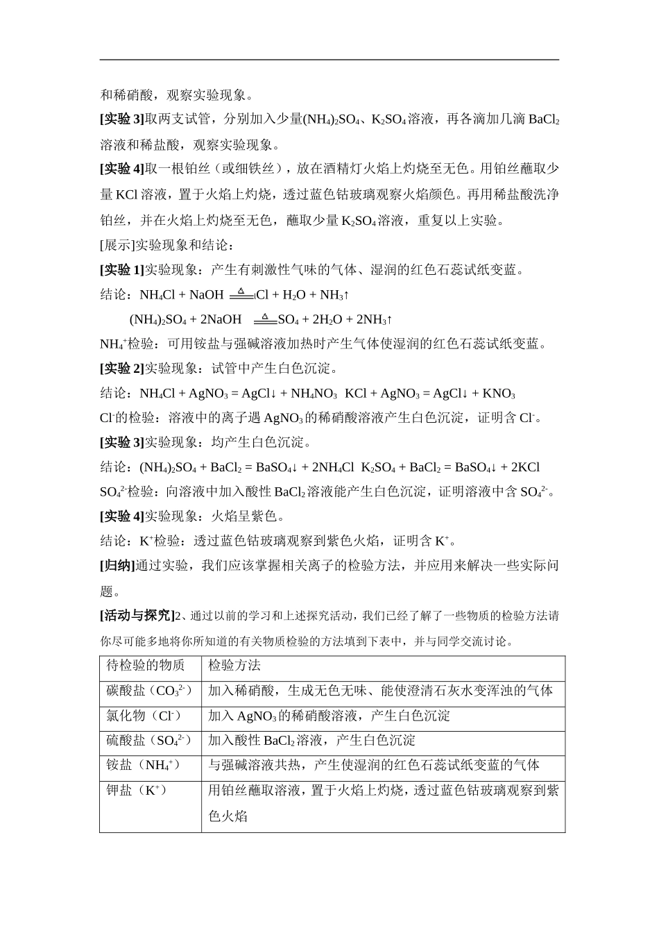 苏教版高中化学必修一1.2《常见物质的检验》参考教案.doc_第2页