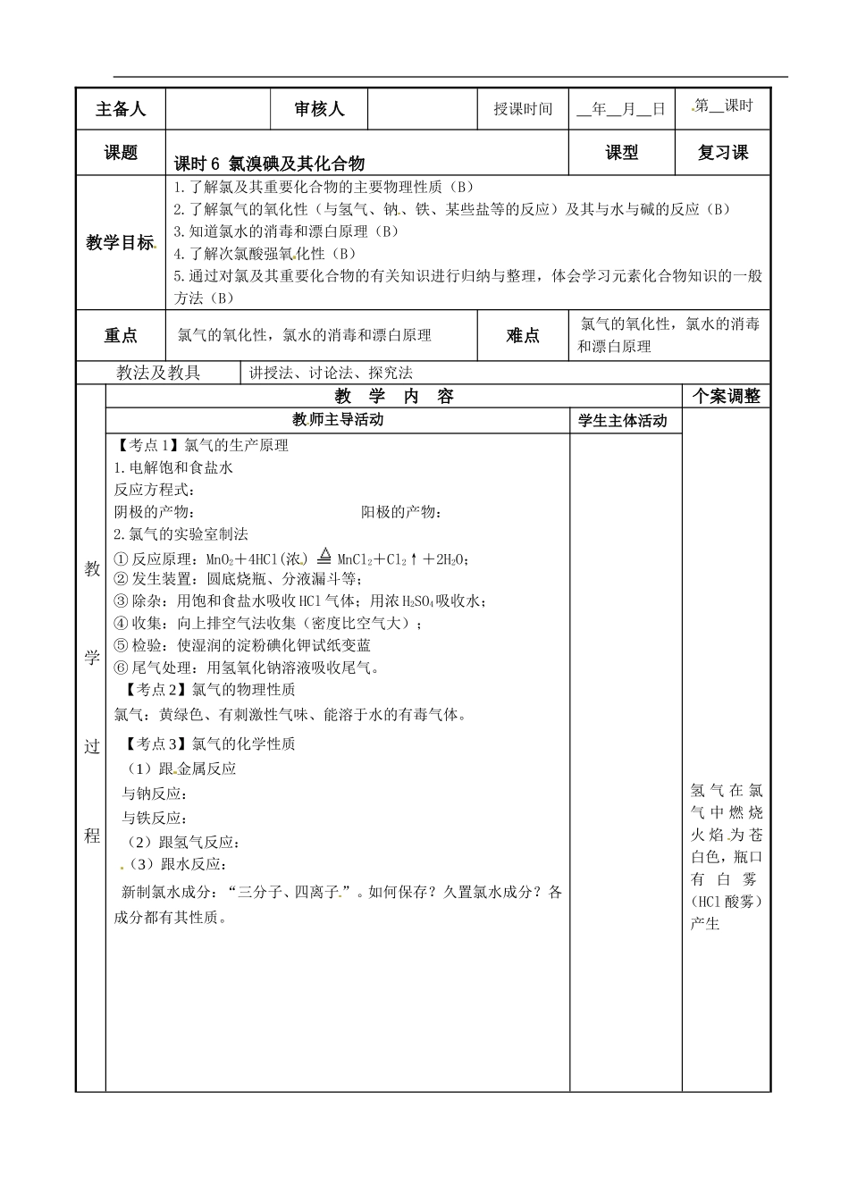 苏教版高中化学复习教案：课时6 氯溴碘及其化合物.doc_第1页