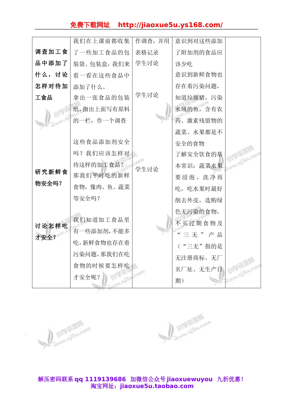 苏教小学科学四上《4.4．我们的食物安全吗》word教案(1).doc_第2页