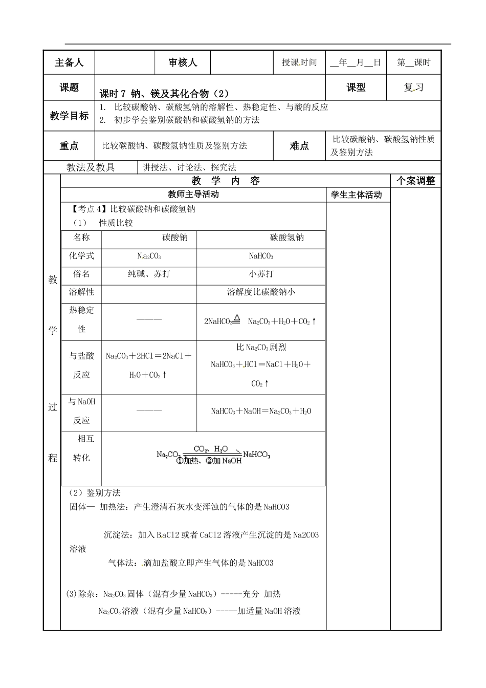 苏教版高中化学复习教案：课时7 钠、镁及其化合物（2）.doc_第1页