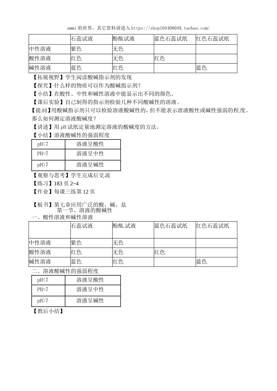 沪教初中化学九下《7第1节 溶液的酸碱性》word教案 (2).doc_第2页