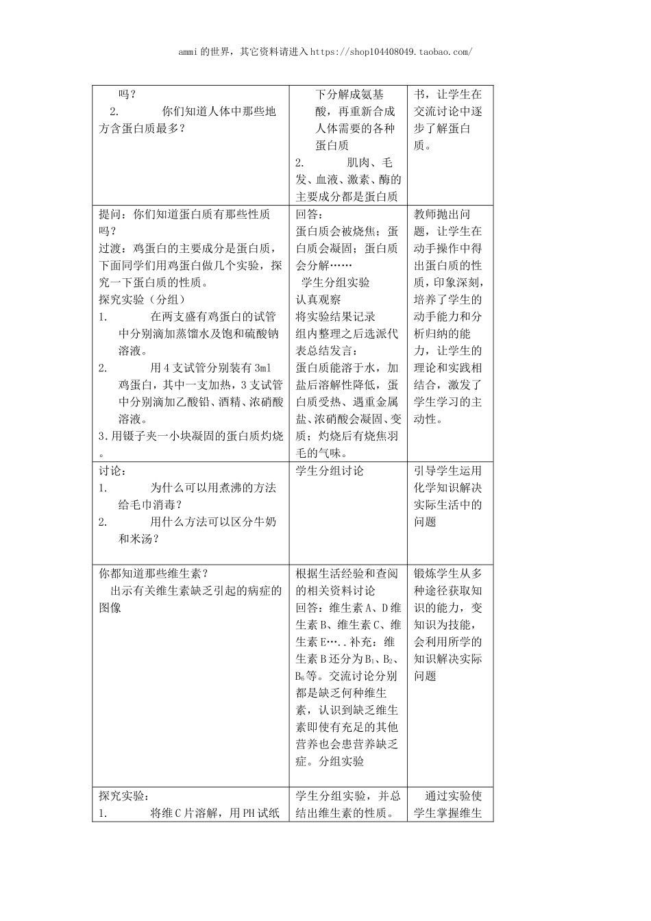 沪教初中化学九下《8第3节 蛋白质 维生素》word教案 (17).doc_第2页