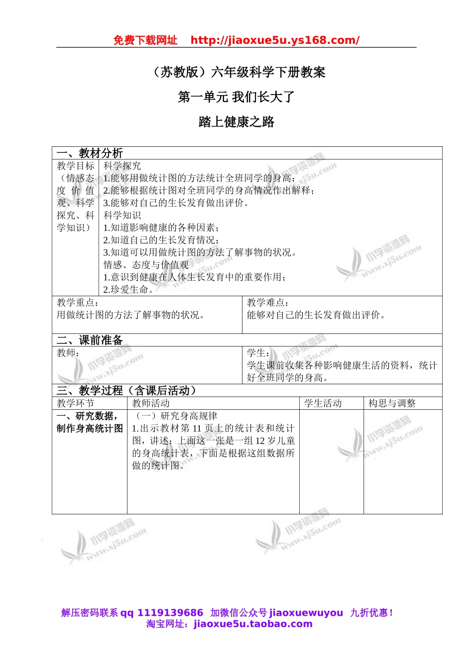 苏教小学科学六下《1.4.踏上健康之路》word教案 (5).doc_第1页