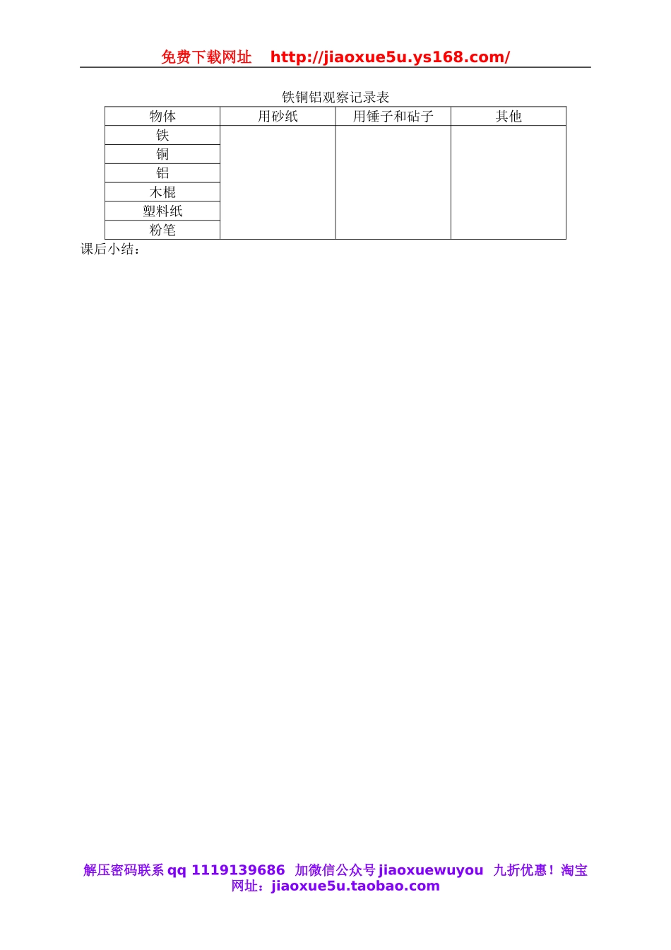 鄂教版小学科学三下《18.铁、铜和铝》word教案.doc_第3页