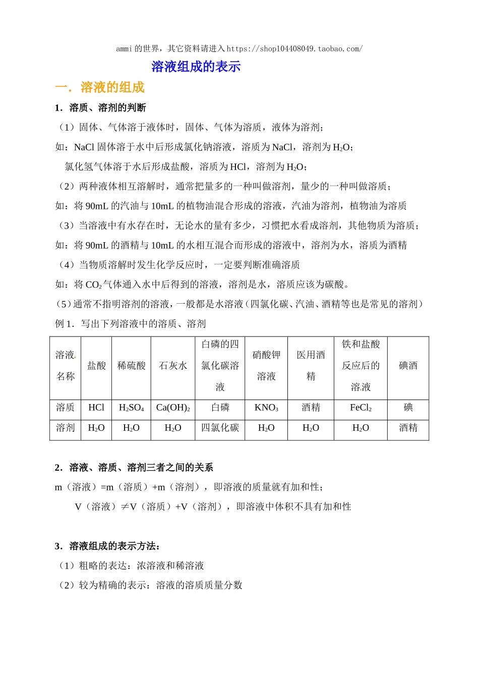 沪教初中化学九下《6第2节 溶液组成的表示》word教案 (3).doc_第1页