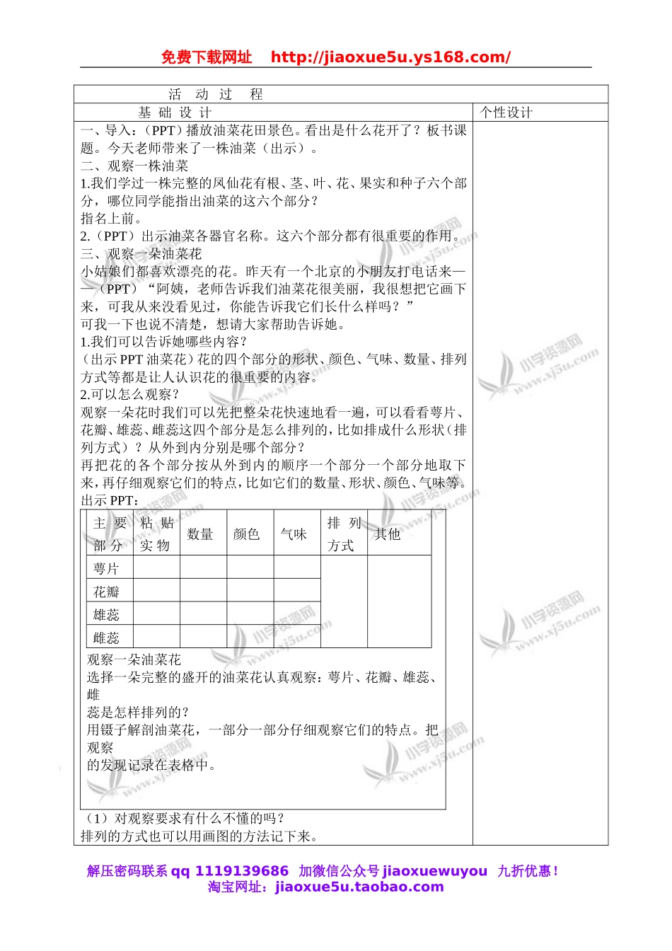 教科小学科学四下《2.1.油菜花开了》word教案(3).doc_第2页