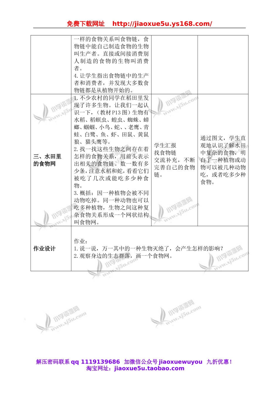 教科小学科学五上《1.5、食物链和食物网》word教案(3).doc_第2页