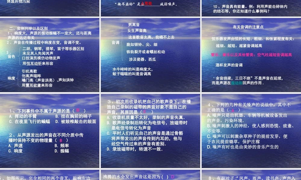 2012年八年级物理上册 第三章 声 复习课件 教科版.ppt