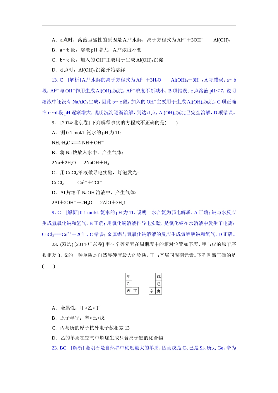2014年高考化学（高考真题+模拟新题）分类解析汇编：C单元金属及其化合物(1).DOC_第3页