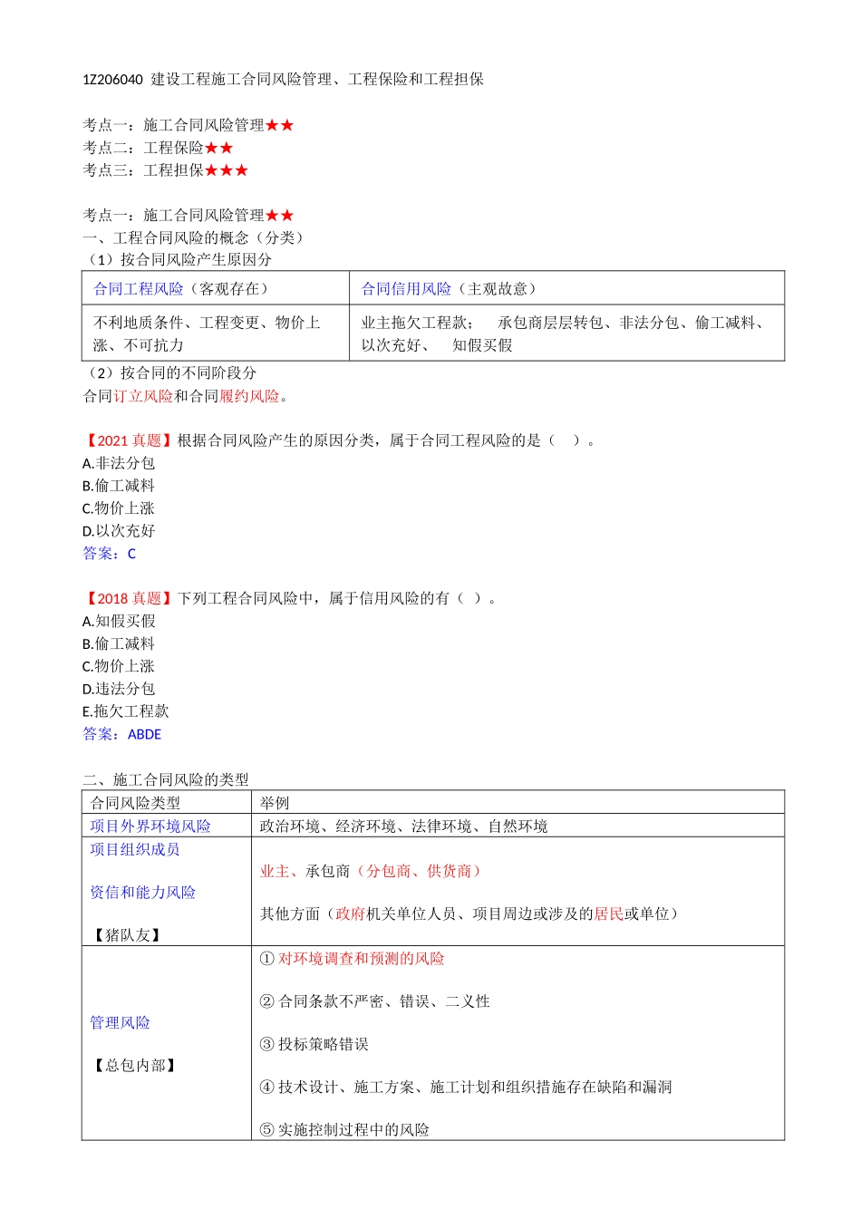 49-1Z206040-建设工程施工合同风险管理、工程保险和工程担保.docx_第1页