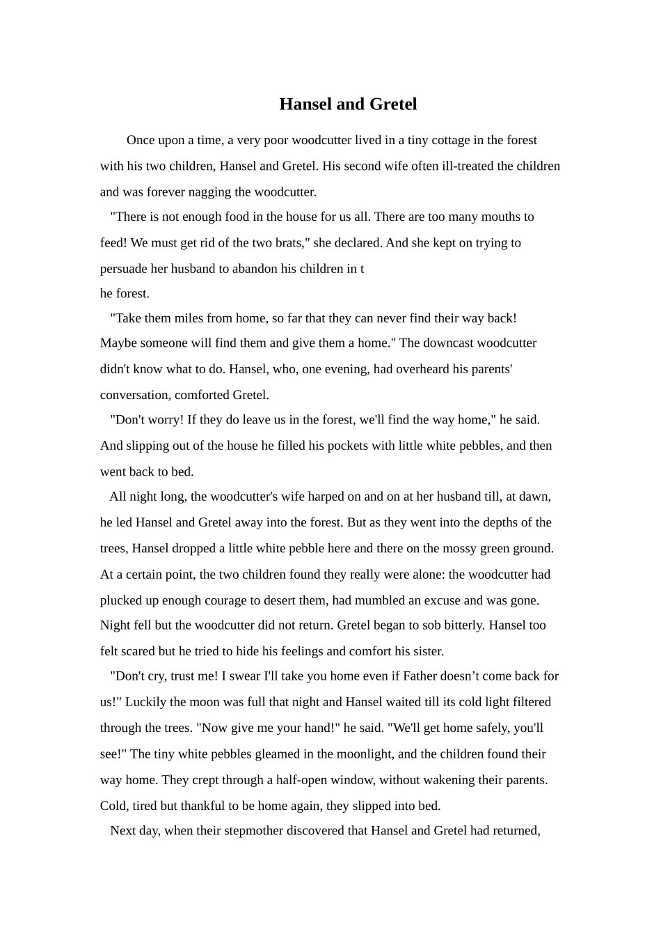 Unit 6 An old man tried to moved the mountains 素材Hansel and Gretel.doc_第1页