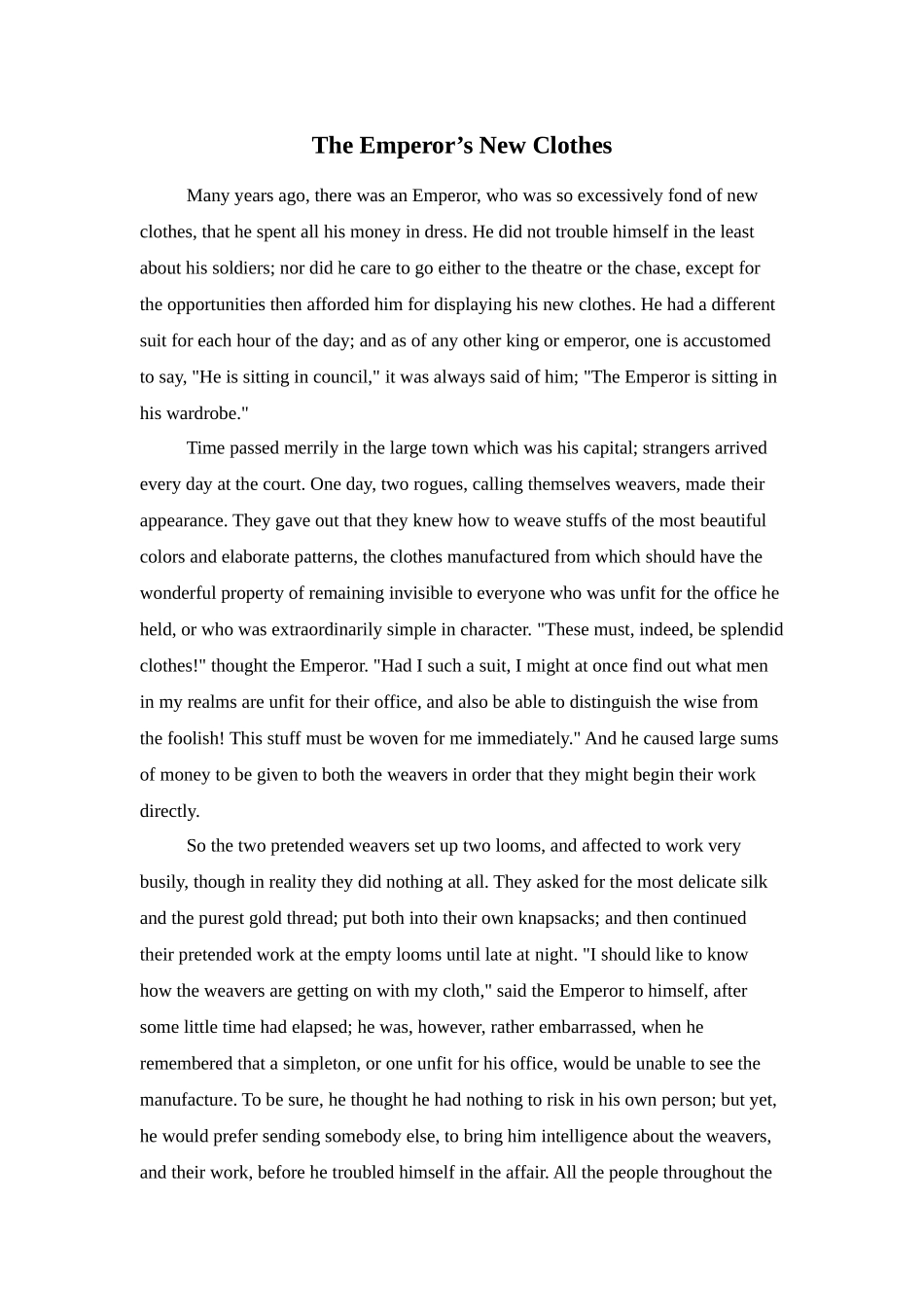 Unit 6 An old man tried to moved the mountains 素材The Emperor's New Clothes.doc_第1页