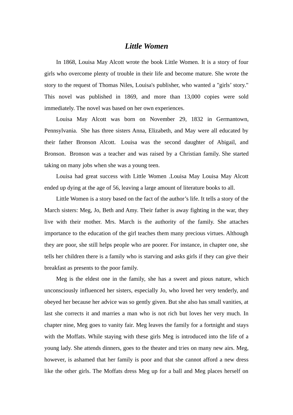 Unit 8 Have you read Treasure Island yet？ 素材Little Women.doc_第1页