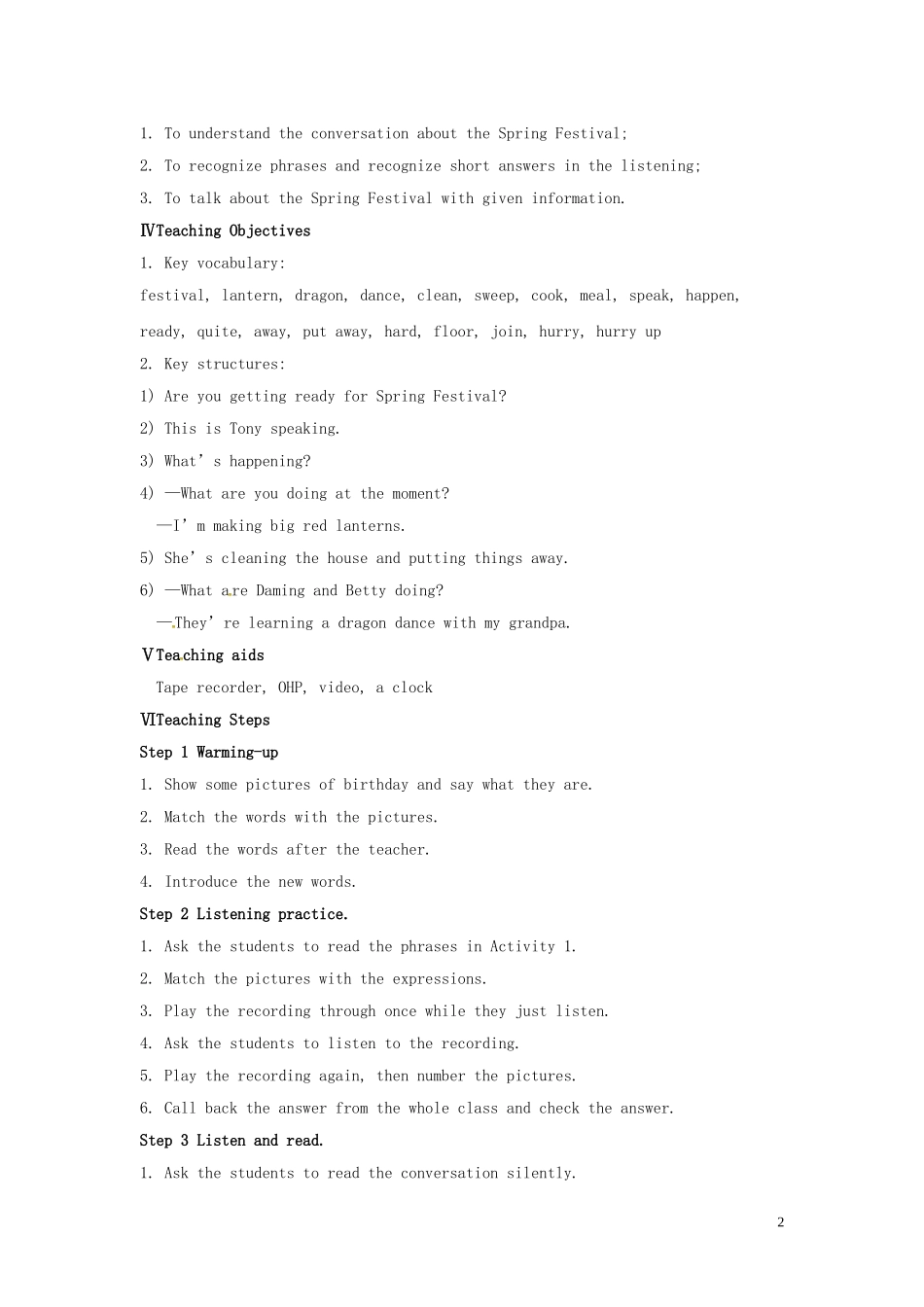 七年级英语上册 Module 10 Spring Festival Unit 1 Are you getting ready for Spring Festival教案 （新版）外研版.doc_第2页