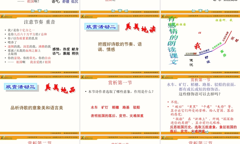 语文九年级下册《祖国啊我亲爱的祖国》.ppt