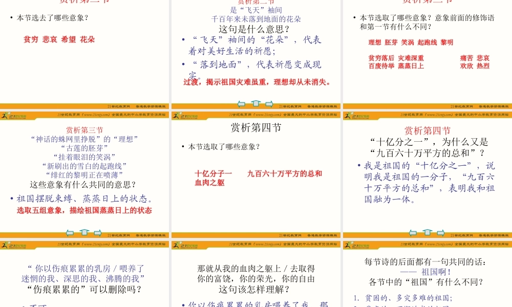 语文九年级下册《祖国啊我亲爱的祖国》.ppt