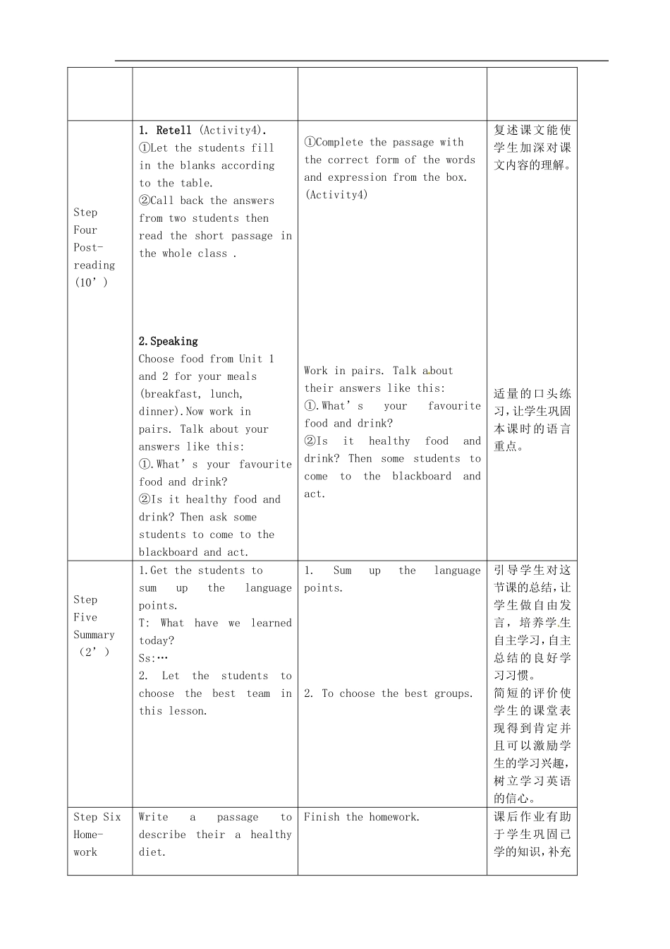七年级英语上册 Module 4 Unit 2 Is your food and drink healthy教案 （新版）外研版.doc_第3页