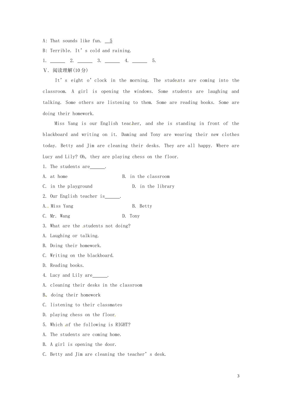 七年级英语上册 Module 9 People and places Unit 1 We’re enjoying the school trip a lot课时作业 （新版）外研版.doc_第3页