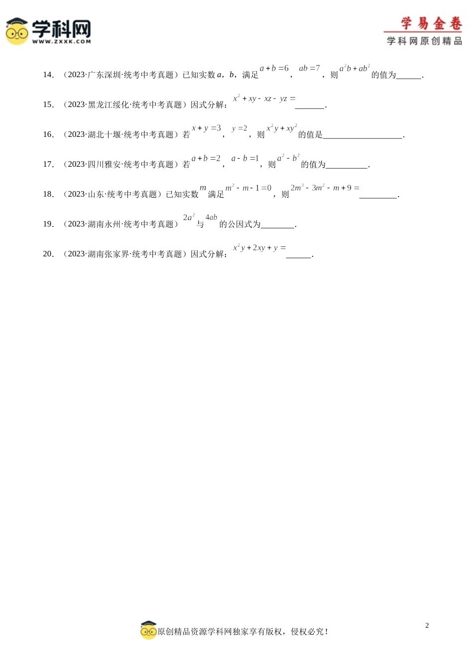 专题03 因式分解（2）（原卷版）.docx_第2页