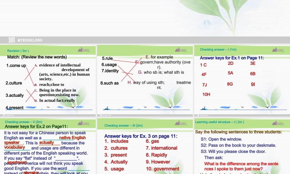 高一英语优质课件：Unit2 English around the world- Learning about languages（新人教版必修1）.ppt