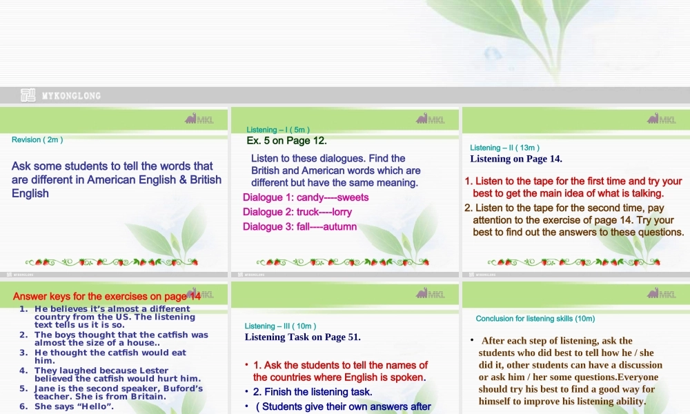 高一英语优质课件：Unit2 English around the world- Listening（新人教版必修1）.ppt