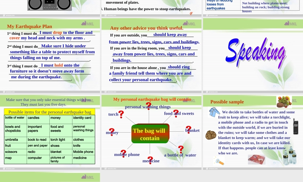 高一英语优质课件：Unit4 Earthquakes- listening and Speaking（新人教版必修1）.ppt