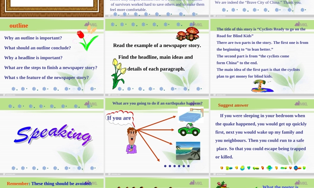 高一英语优质课件：Unit4 Earthquakes- Speaking and Writing（新人教版必修1）.ppt