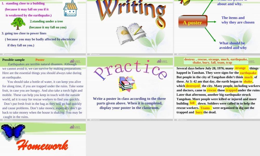 高一英语优质课件：Unit4 Earthquakes- Speaking and Writing（新人教版必修1）.ppt