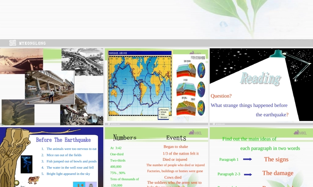 高一英语优质课件：Unit4 Earthquakes- Warming up（新人教版必修1）.ppt
