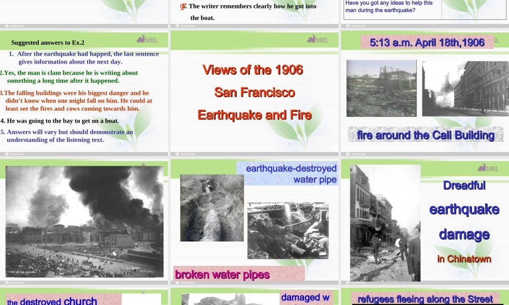 高一英语优质课件：Unit4 Earthquakes- listening,Reading II and Talking（新人教版必修1）.ppt