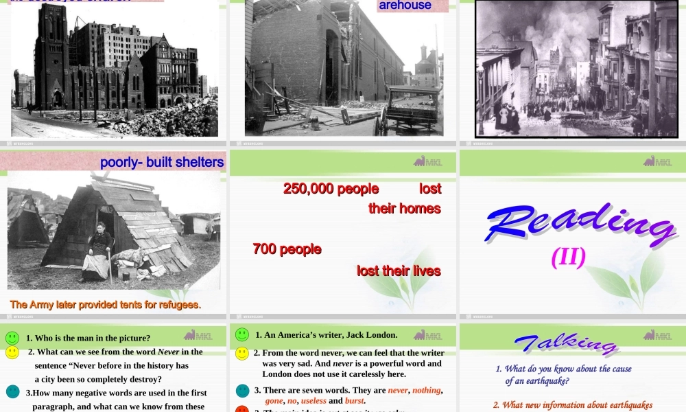 高一英语优质课件：Unit4 Earthquakes- listening,Reading II and Talking（新人教版必修1）.ppt