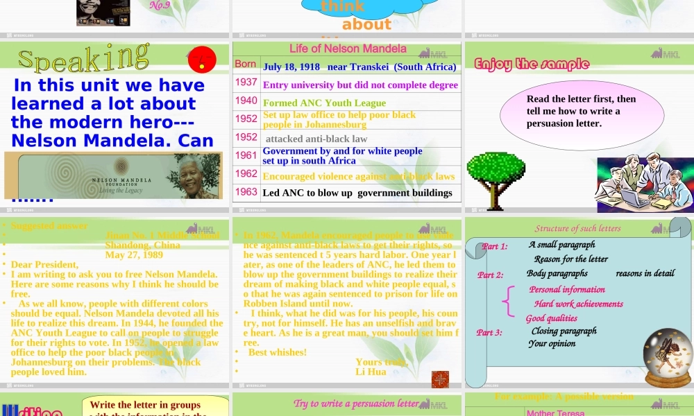 高一英语优质课件：Unit5 Nelson Mandela-a modern hero- Writing（新人教版必修1）.ppt