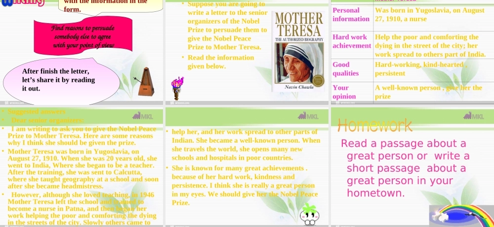 高一英语优质课件：Unit5 Nelson Mandela-a modern hero- Writing（新人教版必修1）.ppt