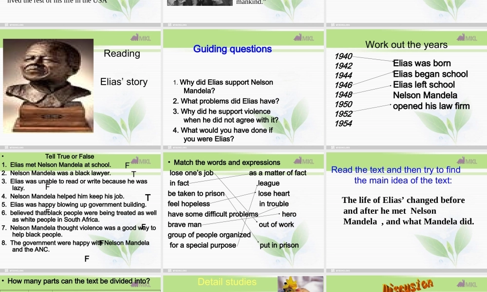 高一英语优质课件：Unit5 Nelson Mandela-a modern hero- Warming up（新人教版必修1）.ppt