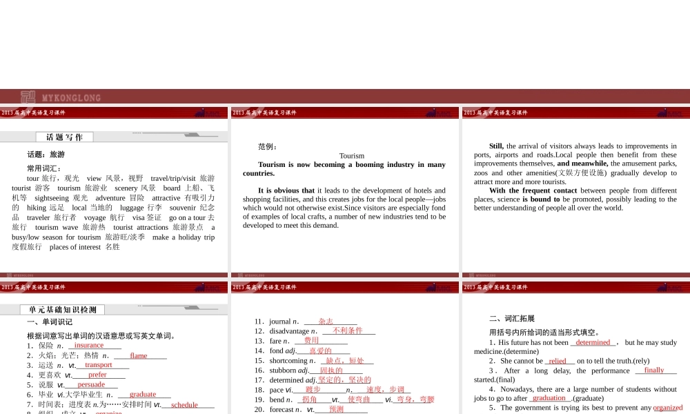 高中英语复习课件3：Unit 3 Travel journal（新人教版必修1）.ppt