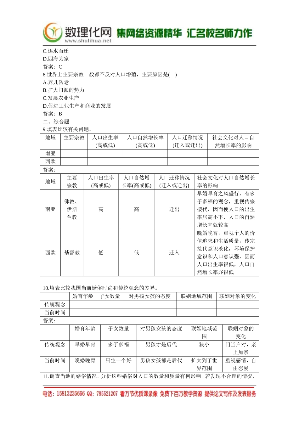 湘教版（新）地理必修2同步练习 第一章 地域文化与人口(1)（ 书利华教育网）.doc_第2页