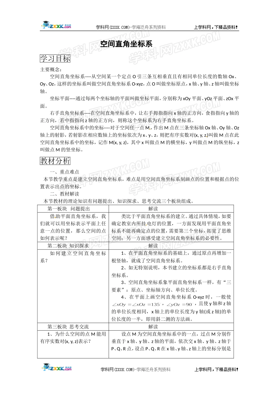 数学：7.5《空间直角坐标系》学案（湘教版必修3）.doc_第1页