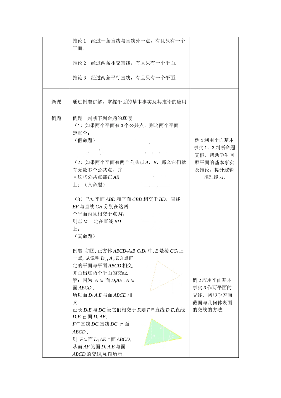0616高一数学（人教B版）平面的基本事实与推论的应用1教案【公众号悦过学习分享】.docx_第2页
