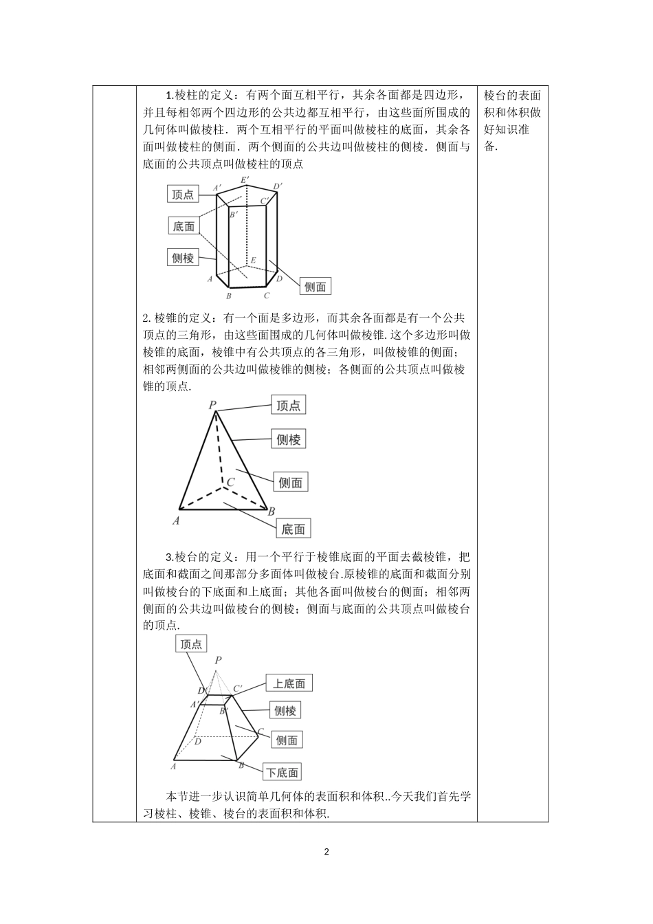 0602高一数学（人教A版）棱柱、棱锥、棱台的表面积和体积-1教案【公众号dc008免费分享】.docx_第2页