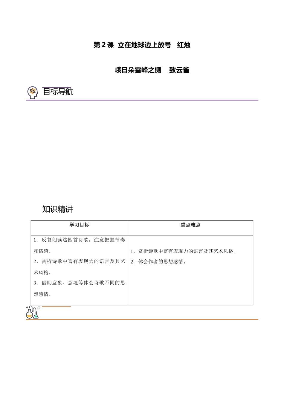 第2课 立在地球边上放号+红烛+峨日朵雪峰之侧+致云雀（学生版）-【帮课堂】2021-2022学年高一语文同步精品讲义（统编版必修上册）.docx_第1页