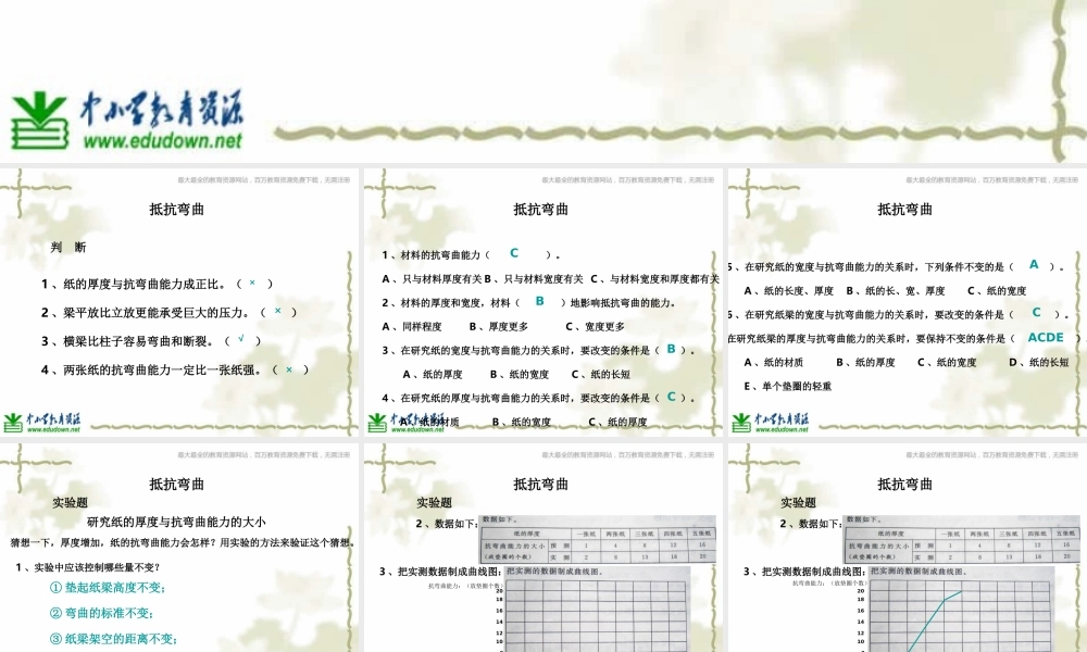 教科小学科学六上《2.1、抵抗弯曲》PPT课件(1)【加微信公众号 jiaoxuewuyou 九折优惠 qq 1119139686】.ppt