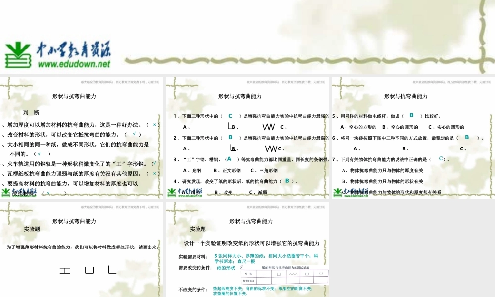 教科小学科学六上《2.2、形状与抗弯曲能力》PPT课件(1)【加微信公众号 jiaoxuewuyou 九折优惠 qq 1119139686】.ppt