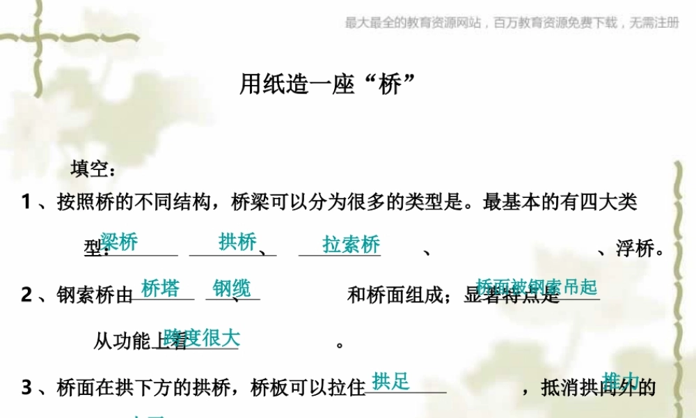 教科小学科学六上《2.8、用纸造一座“桥”》PPT课件(4)【加微信公众号 jiaoxuewuyou 九折优惠 qq 1119139686】.ppt